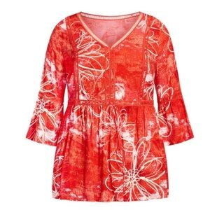 AVENUE 18W-28W Coral Boho Bell Sleeve Top AA08.8
